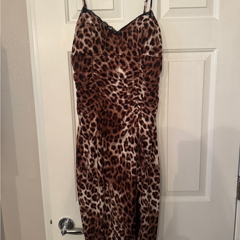 Boston Proper Black and Leopard Print Dress